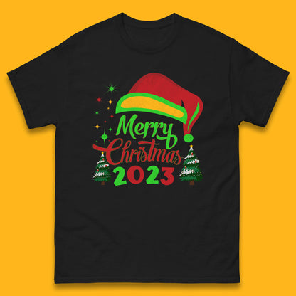 Merry Christmas 2023 Elf Hat Christmas Trees Xmas Gift Mens Tee Top