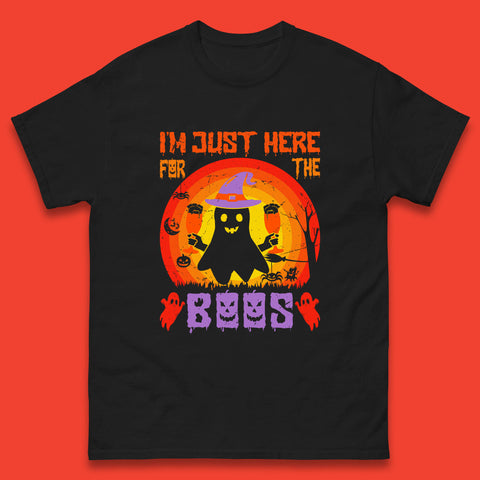 I'm Just Here For The Boos Halloween Boo Ghost Witch Hat Horror Scary Mens Tee Top