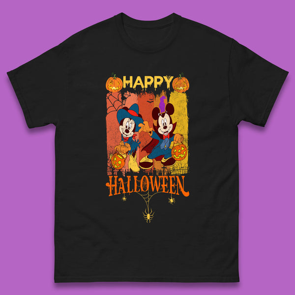 Happy Halloween Disney Witch Mickey Mouse Minnie Mouse Horror Scary Disneyland Trip Mens Tee Top