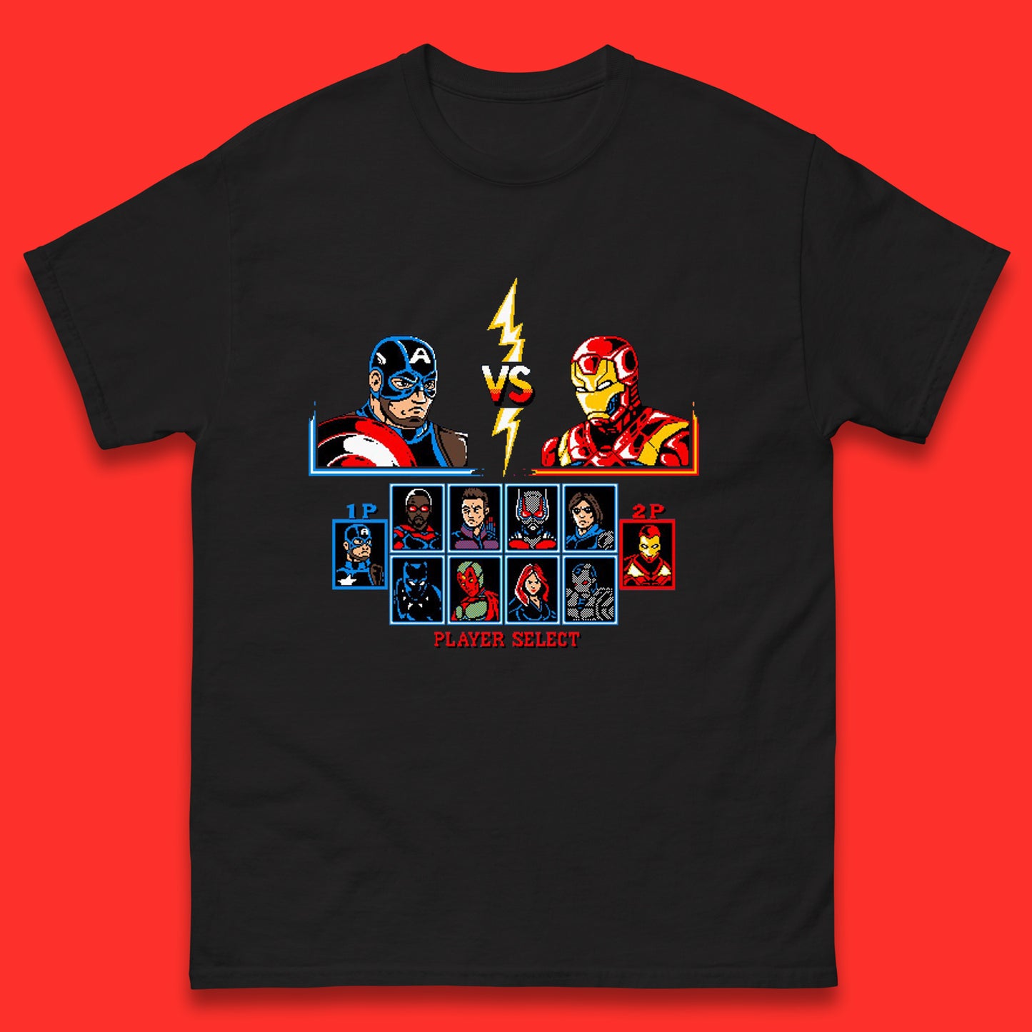 Captain America VS Iron Man Marvel Avengers Superheros Movie Character Panther Widow Thor Mens Tee Top