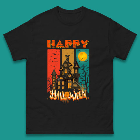 Happy Halloween Vintage Style Horror Scary Haunted House Mens Tee Top