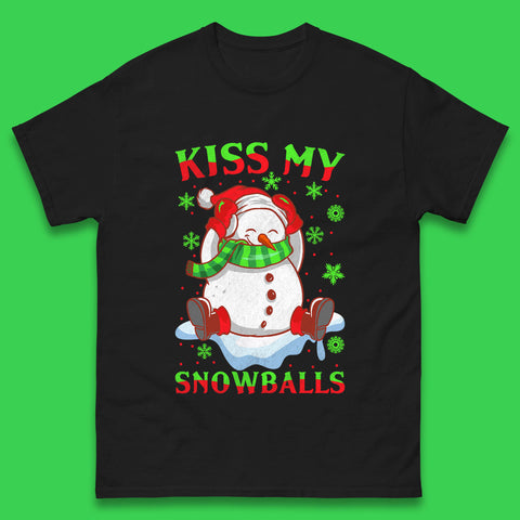 Kiss My Snowballs Funny Christmas Offensive Dirty Snowman Balls Nuts Joke Testicle Xmas Mens Tee Top