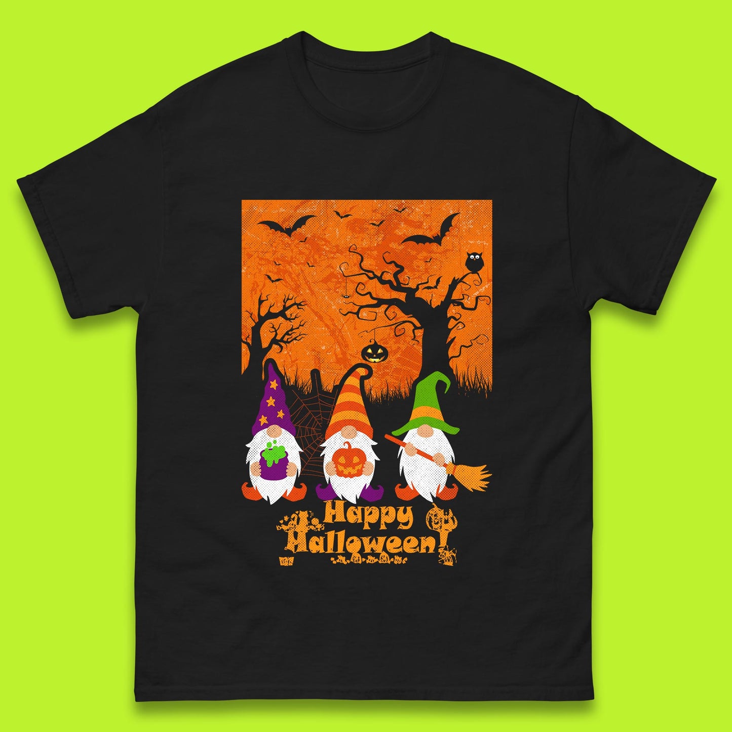 Happy Halloween Gnomies Spooky Witch Gnomes Scary Halloween Trees Gnome Lover Mens Tee Top
