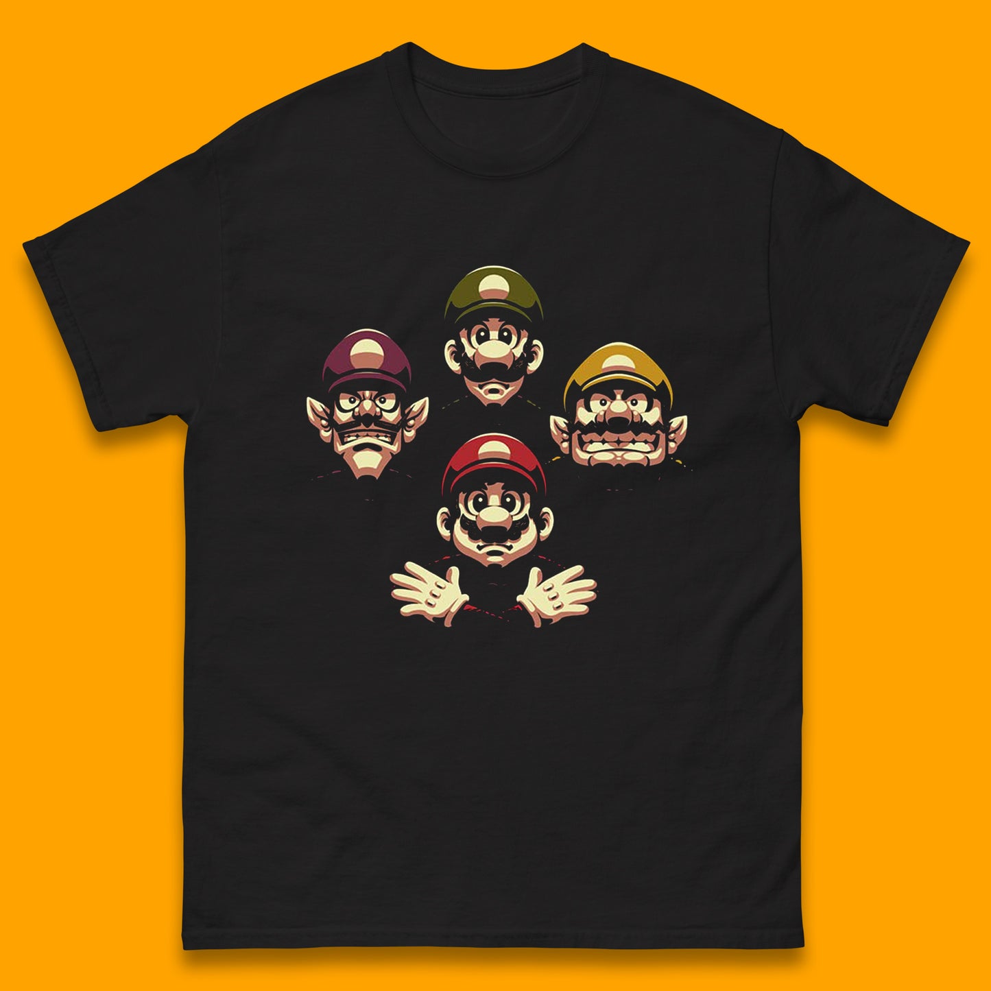 Mario Characters Funny Old Faces Super Mario, Luigi, Wario And Waluigi Game Players Mario Bro Toad Retro Gaming Mens Tee Top