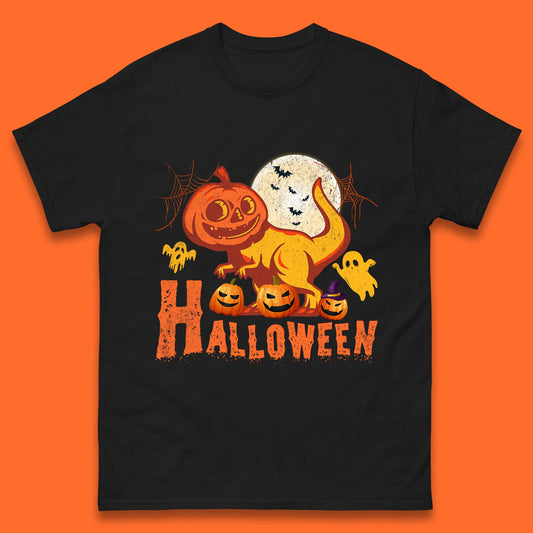 Halloween Dinosaur Jack O Lantern T-Rex Funny Dino Pumpkin Scary Boo and Bats Festive Costume Mens Tee Top