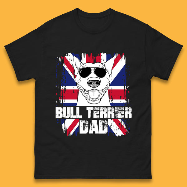 Bull Terrier Dad British Flag Union Jack Bull Terrier Dog Uk Flag English Bull Terrier Dog With Glasses Mens Tee Top