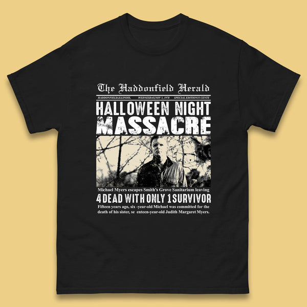 Vintage Halloween Night Massacre 1978 Halloween Newspaper Horror Michael Myers Mens Tee Top