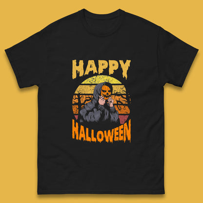Happy Halloween Jack O Lantern Pumpkin Head Horror Scary Vintage Retro Halloween Mens Tee Top