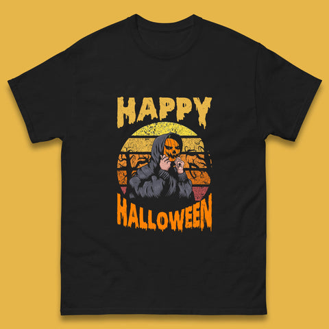 Happy Halloween Jack O Lantern Pumpkin Head Horror Scary Vintage Retro Halloween Mens Tee Top