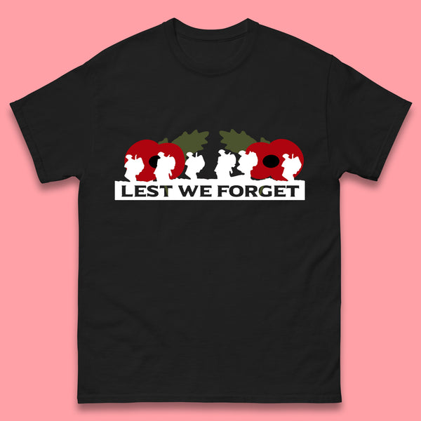 Lest We Forget Remembrance Day Armed Force Day Poppy Flower Soldiers Mens Tee Top