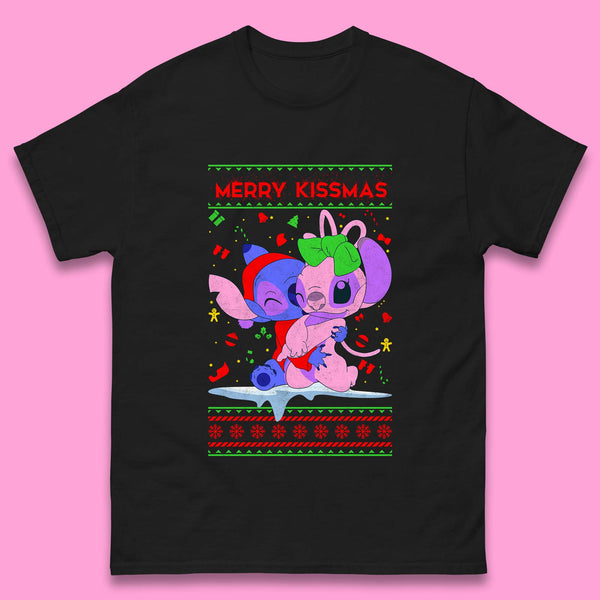 Merry Kissmas Christmas Disney Stitch And Angel Xmas Lilo & Stitch Mens Tee Top