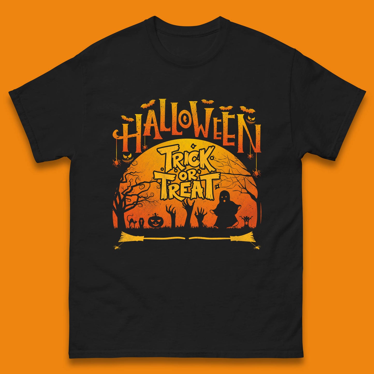 Halloween Trick Or Treat Horror Boo Ghost Creepy Zombie Hands Out Of Graveyard Mens Tee Top