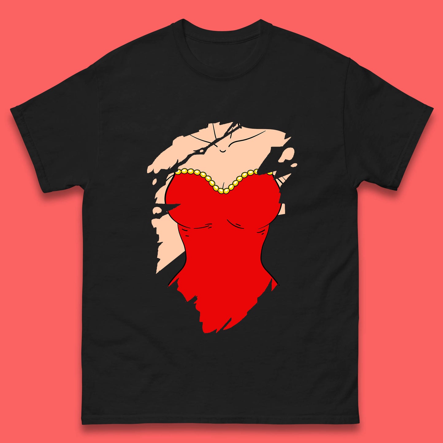 Beautiful Sexy Glamour Blonde Girl Stylish Trendy Dressing In Red Mini Dress Mens Tee Top