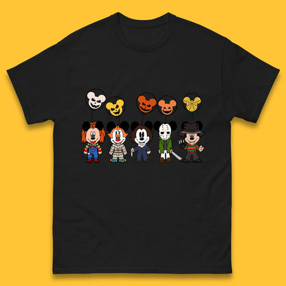 Disney Halloween Friends Horror Movie Characters Mickey Mouse Balloons Mens Tee Top