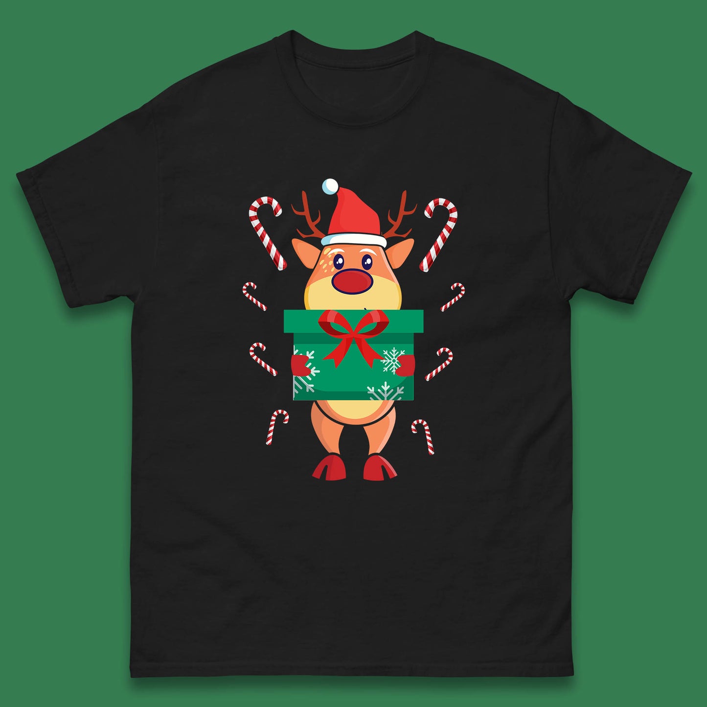 reindeer holding gift christmas t shirt