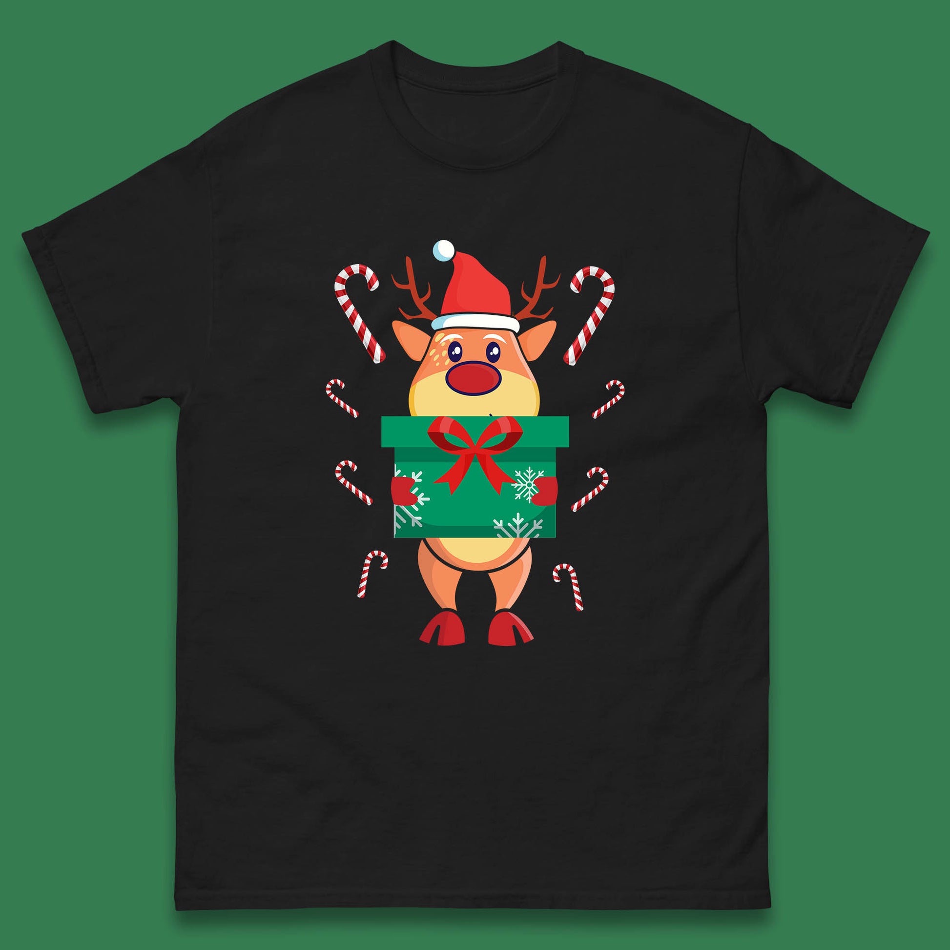 reindeer holding gift christmas t shirt