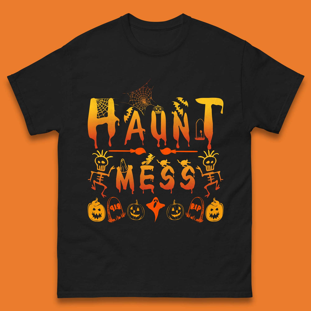 Haunt Mess Halloween Ghost Horror Scary Spooky Ghost Costume Mens Tee Top