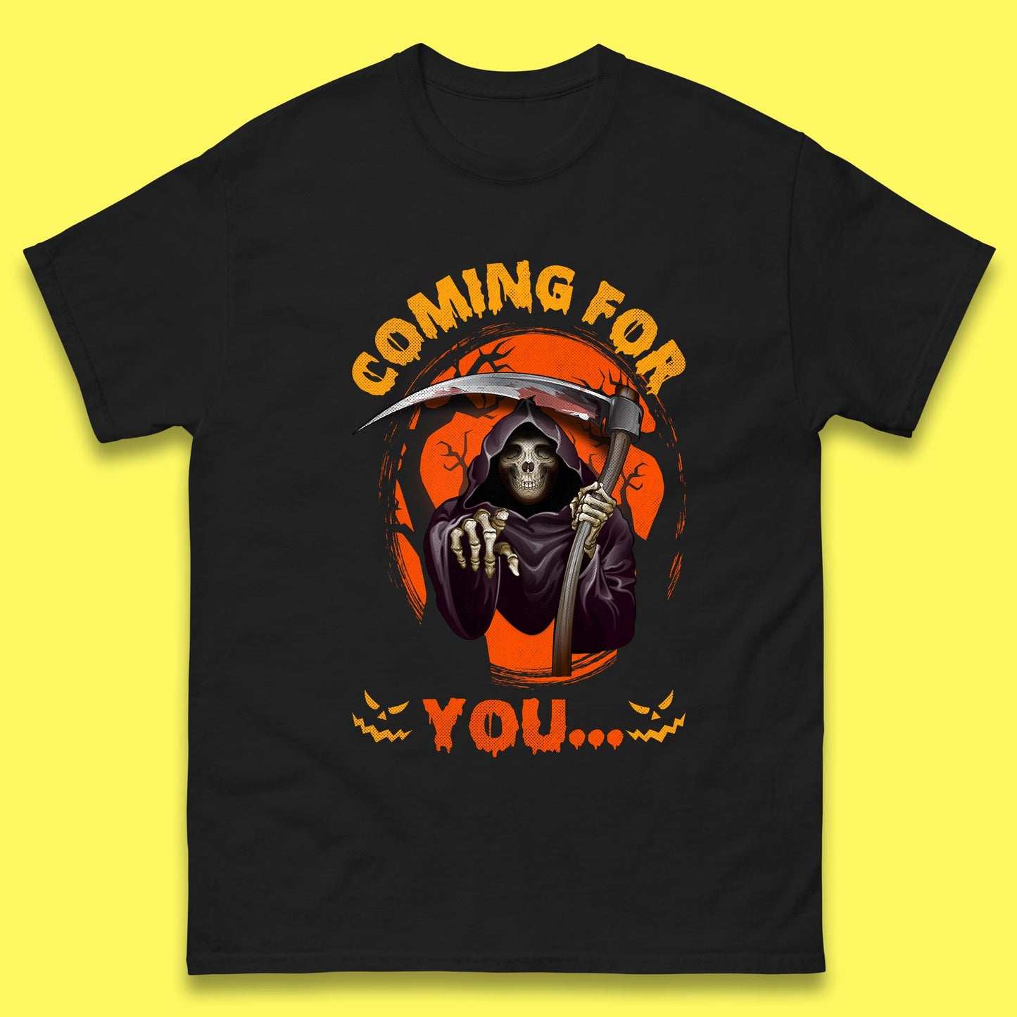 Coming For You Grim Reaper Halloween Skeleton With Scythe Halloween Ghost Mens Tee Top