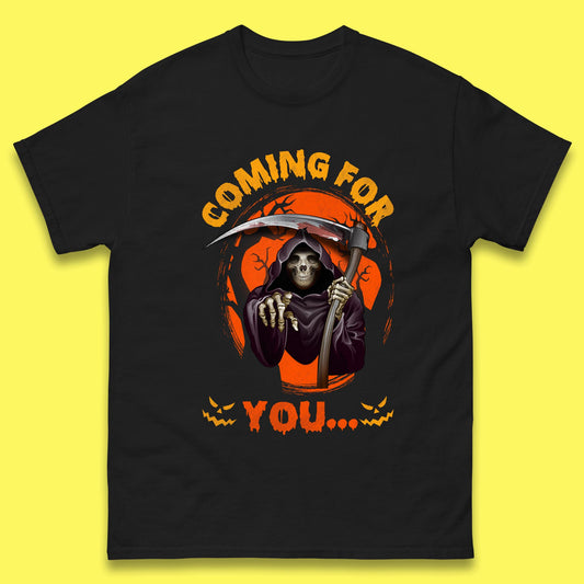 Coming For You Grim Reaper Halloween Skeleton With Scythe Halloween Ghost Mens Tee Top