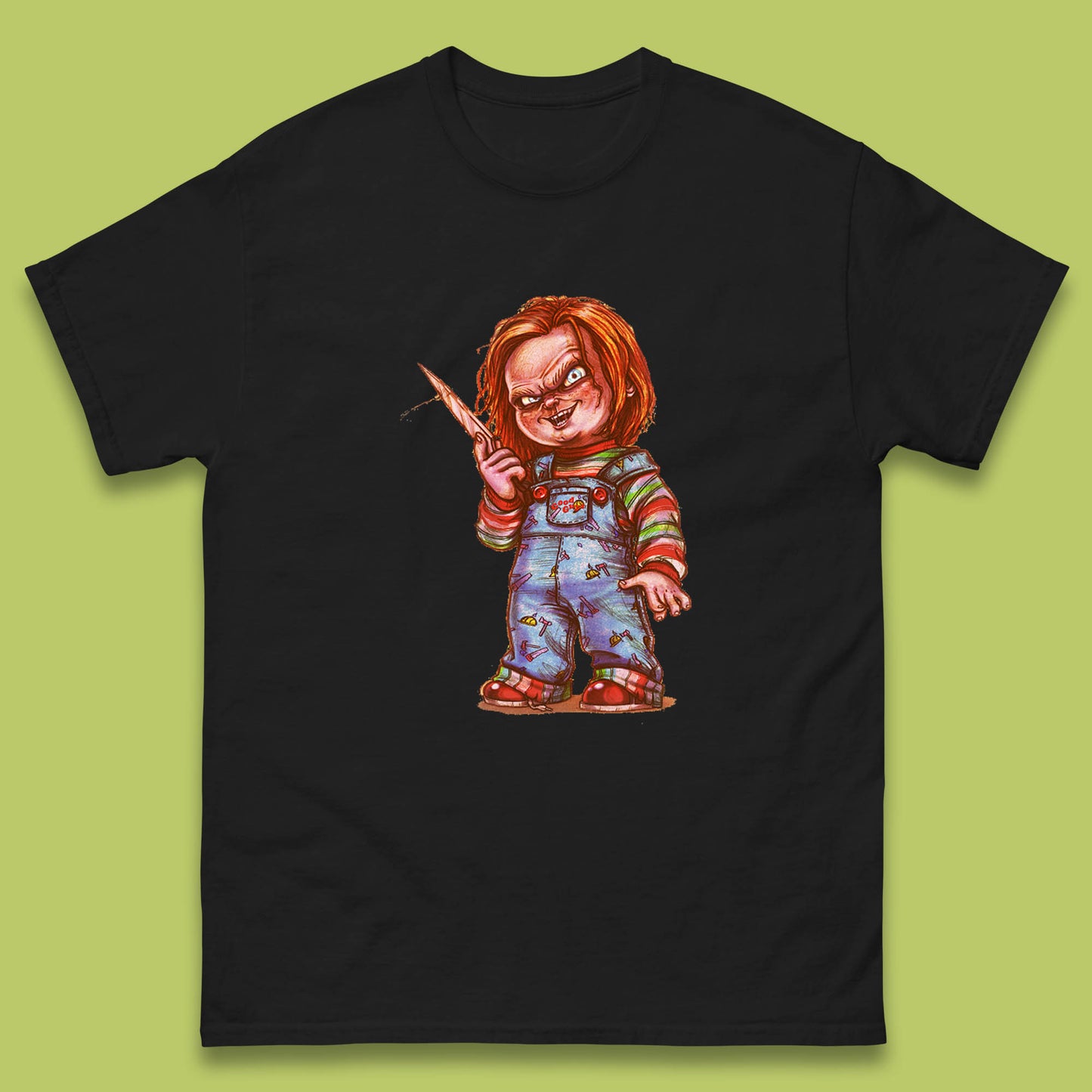 The Horror Movie Character Chucky With Knife Serial Killer Halloween Horror Movie Inspired Chucky Mens Tee Top