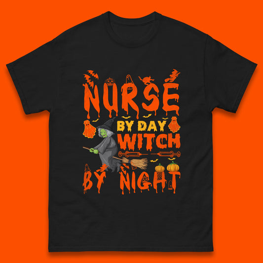 Nurse By Day Witch By Night Halloween Funny Nursing Spooky Nurse Mens Tee Top