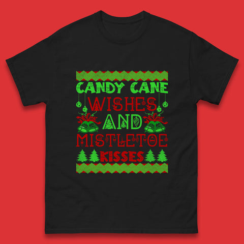 Candy Cane Wishes And Mistletoe Kisses Christmas Candy Cane Lover Xmas Vibes Mens Tee Top