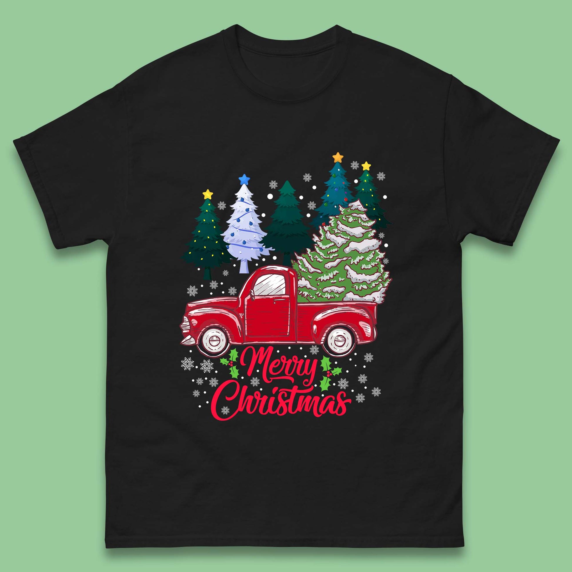 merry christmas red retro truck t shirt