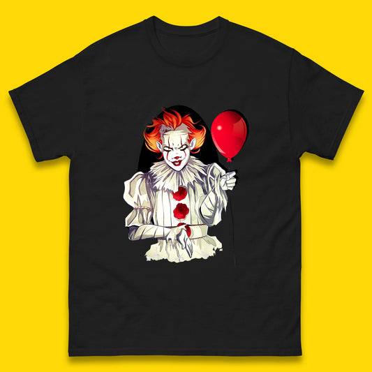IT Pennywise Clown Holding Balloon Halloween Evil Pennywise Clown Costume Horror Movie Serial Killer Mens Tee Top