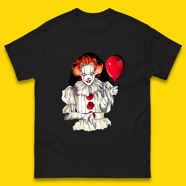 IT Pennywise Clown Holding Balloon Halloween Evil Pennywise Clown Costume Horror Movie Serial Killer Mens Tee Top