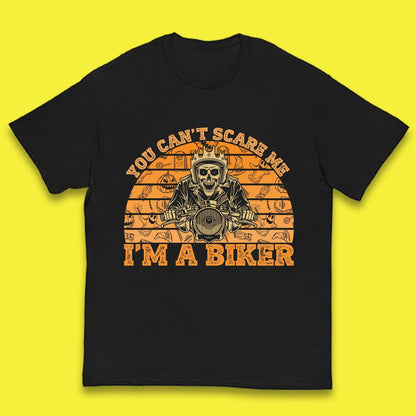 You Can't Scare Me I'm A Biker Halloween Skeleton Riding Motorcycle Vintage Biker Skull Kids T Shirt