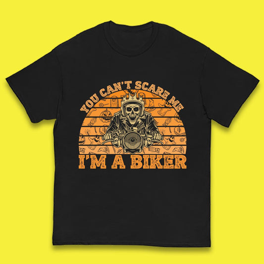 You Can't Scare Me I'm A Biker Halloween Skeleton Riding Motorcycle Vintage Biker Skull Kids T Shirt