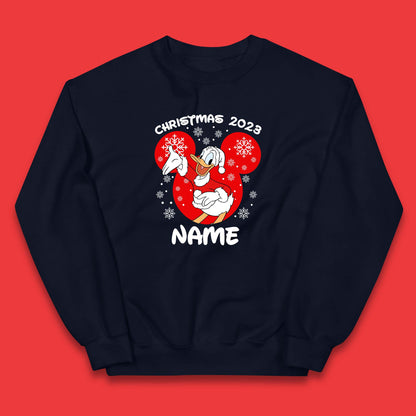 Personalised Christmas 2023 Your Name Santa Donald Duck And Daisy Duck Xmas Disney Mickey And Friends Kids Jumper