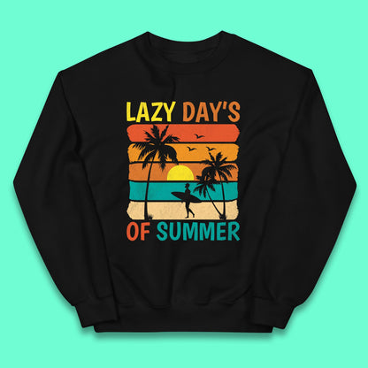 Lazy Days Of Summer Vintage Retro Sunset Surfer Beach Palm Trees Kids Jumper