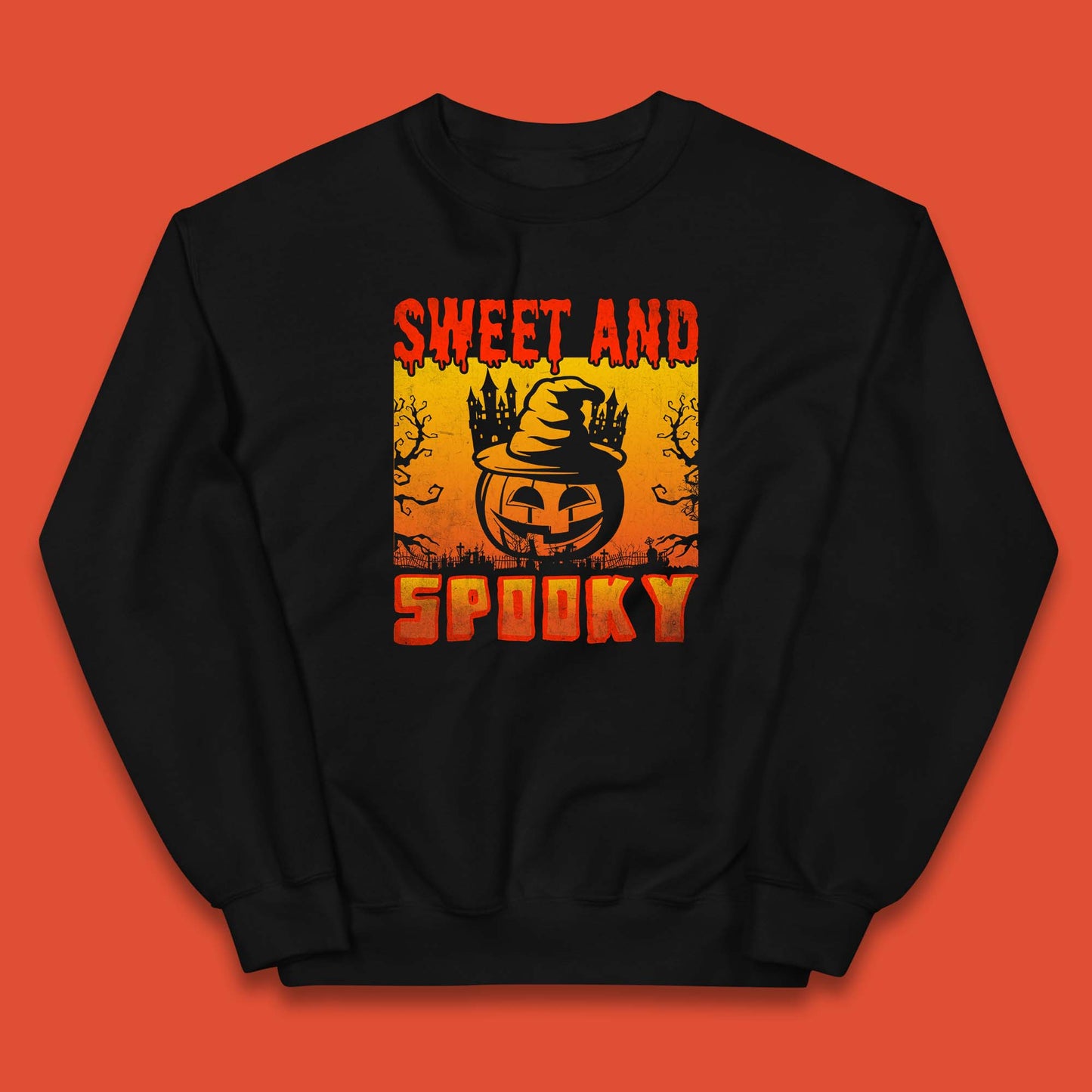 Sweet And Spooky Happy Halloween Witch Hat Pumpkin Horror Scary Season Kids Jumper