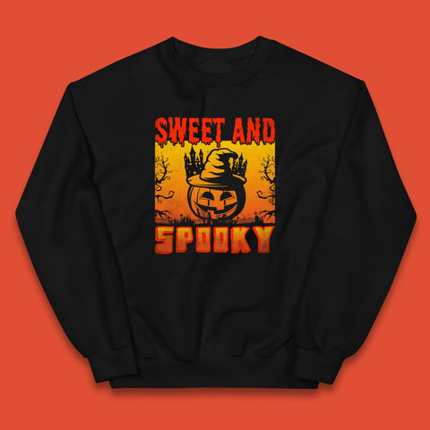 Sweet And Spooky Happy Halloween Witch Hat Pumpkin Horror Scary Season Kids Jumper