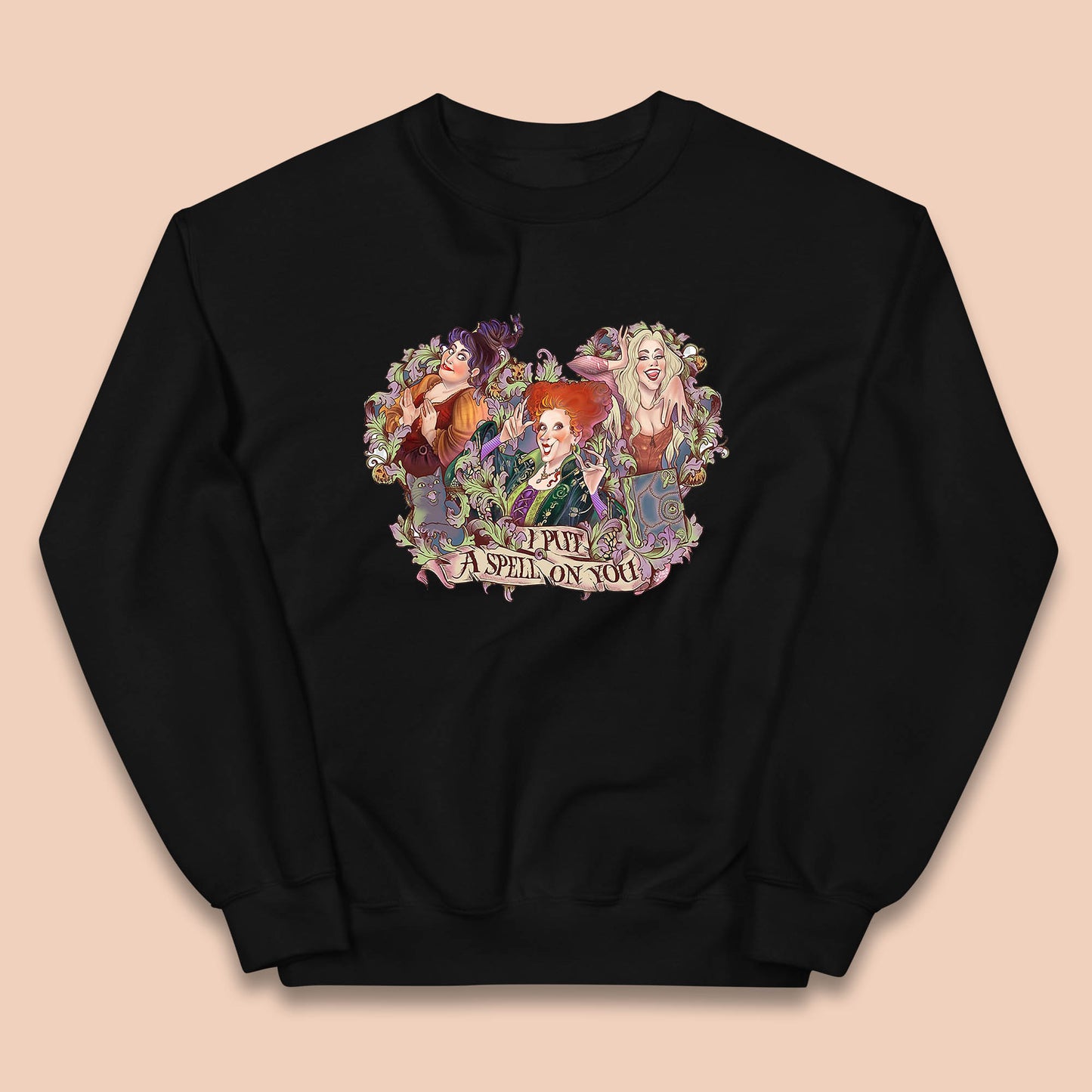 I Putt A Spell On You Halloween Sanderson Sisters Hocus Pocus Vintage Witches Kids Jumper