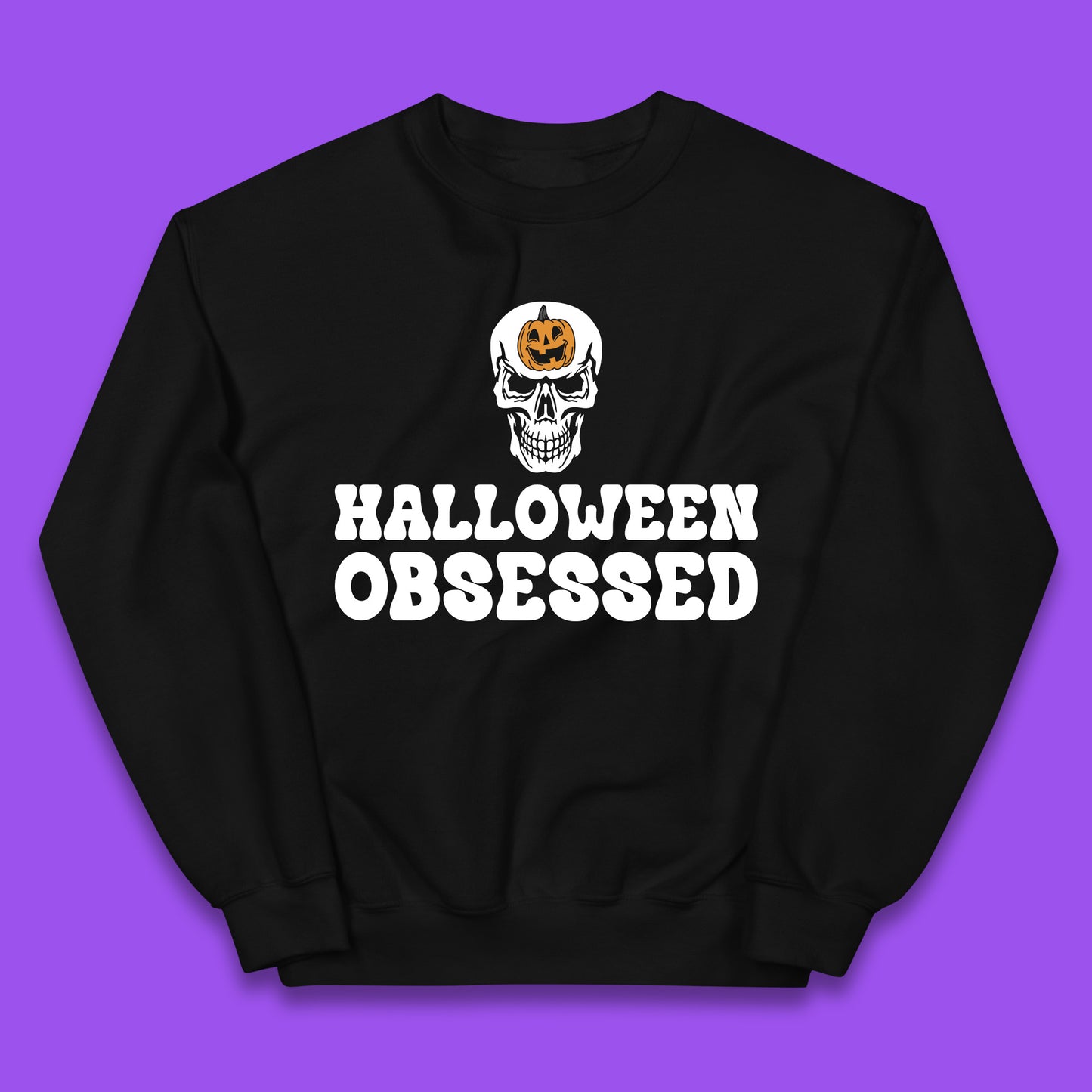 Skull Pumpkin Halloween Obsessed Funny Pumpkin Obsessed Party Spooky Season Kids Jumper