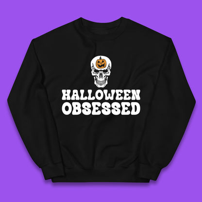 Skull Pumpkin Halloween Obsessed Funny Pumpkin Obsessed Party Spooky Season Kids Jumper