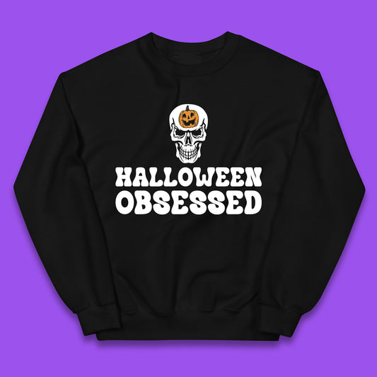 Skull Pumpkin Halloween Obsessed Funny Pumpkin Obsessed Party Spooky Season Kids Jumper