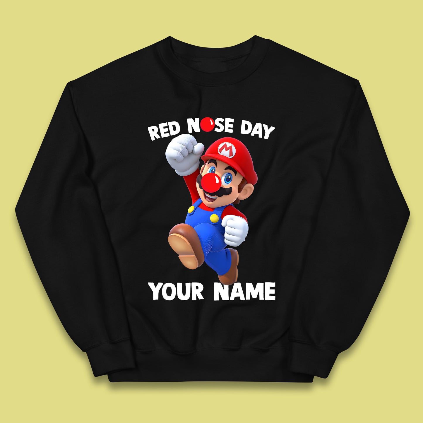 Personalised Super Mario Red Nose Day Kids Jumper