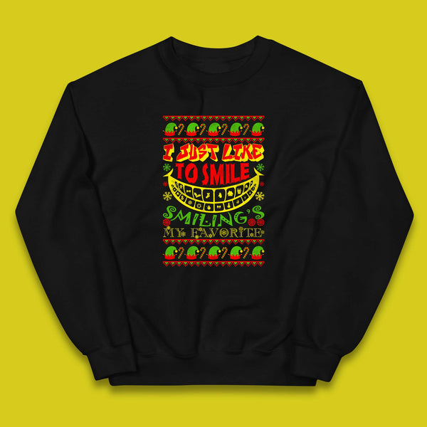 I Just Like To Smile Smiling's My Favorite Christmas Elf Xmas Kids Jumper