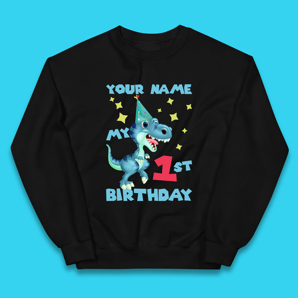 Personalised T-Rex Dinosaur Birthday Custom Name & Age Dino Birthday Gift Kids Jumper