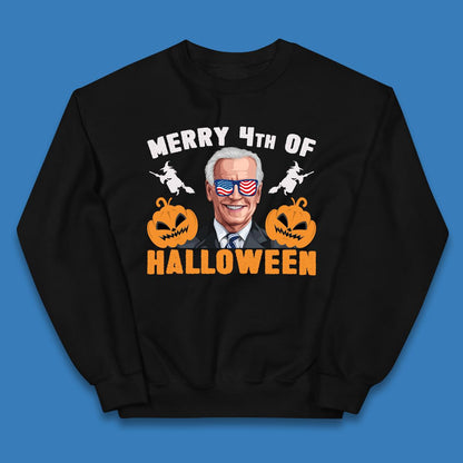 Merry 4th Of Halloween Funny Confused Joe Biden 4th Of July Kids Jumper