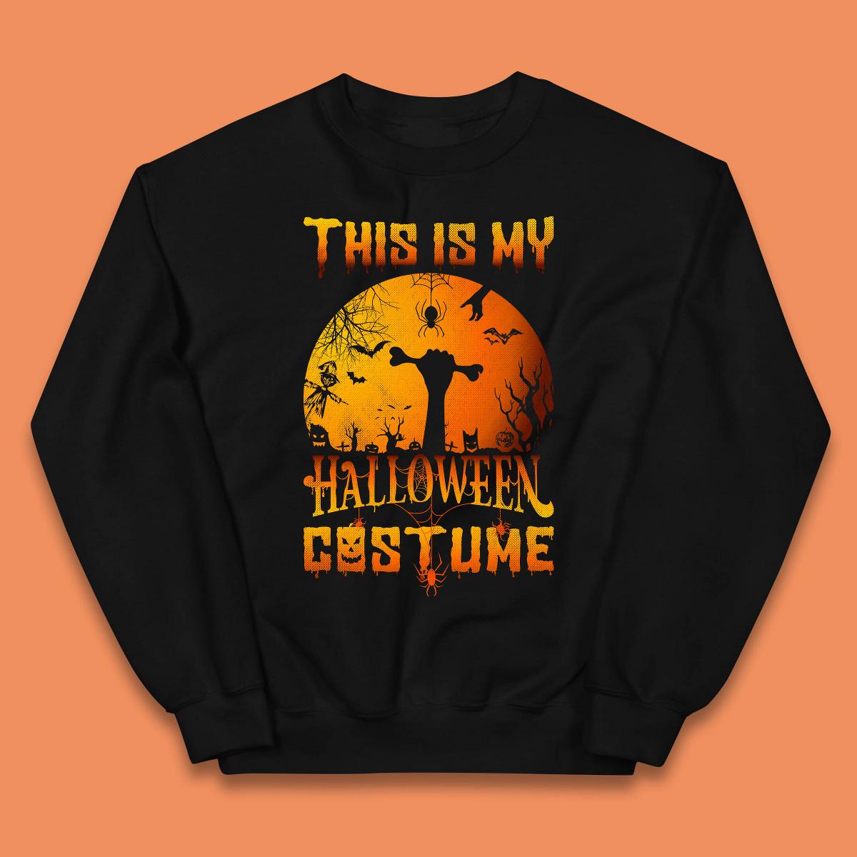 This Is My Halloween Costume Zombie Hand Rising Out Of A Graveyard & Holding Bone In Spooky Night Kids Jumper