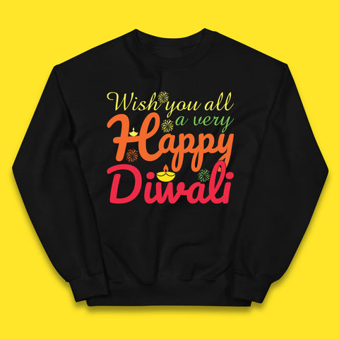 Wish You All A Very Happy Diwali Festival Of Lights Indian Diwali Holiday Celebration Kids Jumper