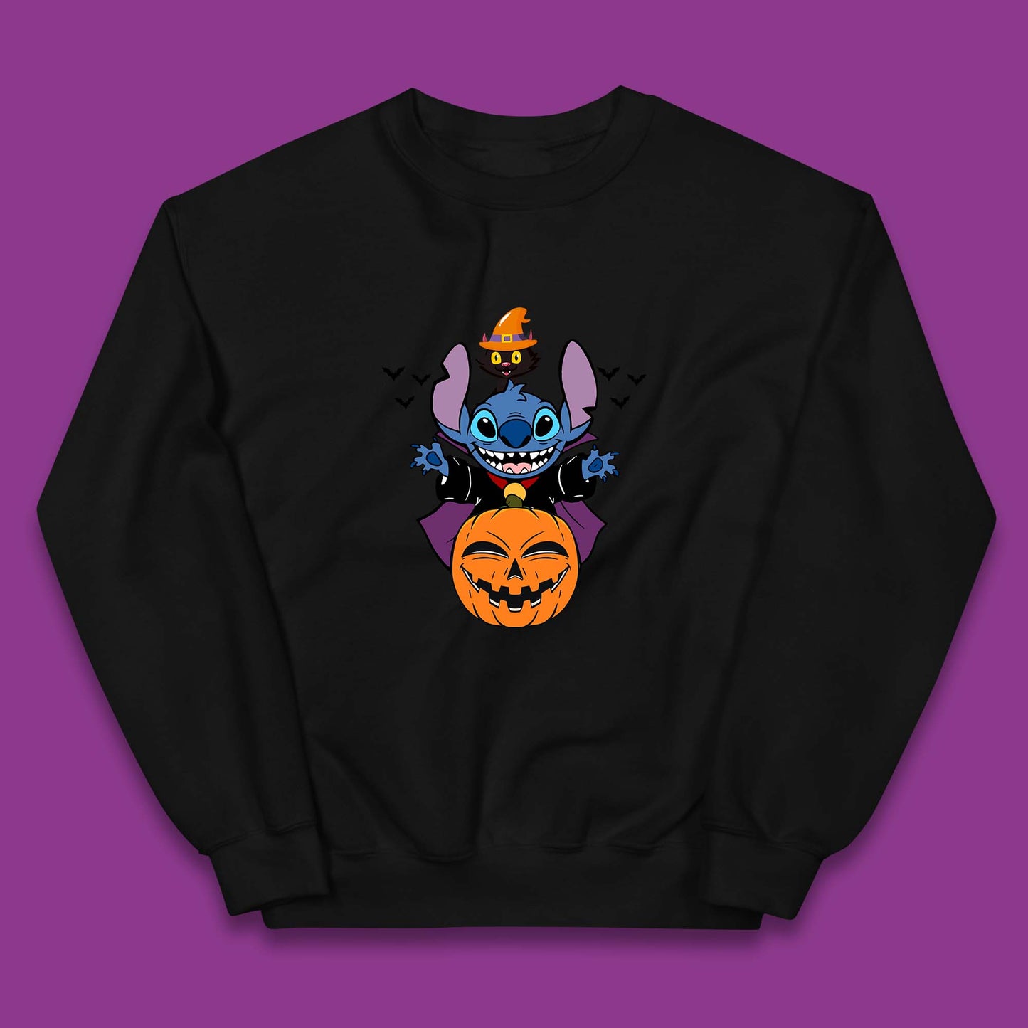 Disney Halloween Pumpkin Devil Stitch With Black Cat Horror Scary Disney Lilo & Stitch Kids Jumper
