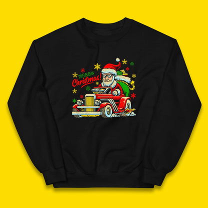 santa drives a hot rod car kids jumper