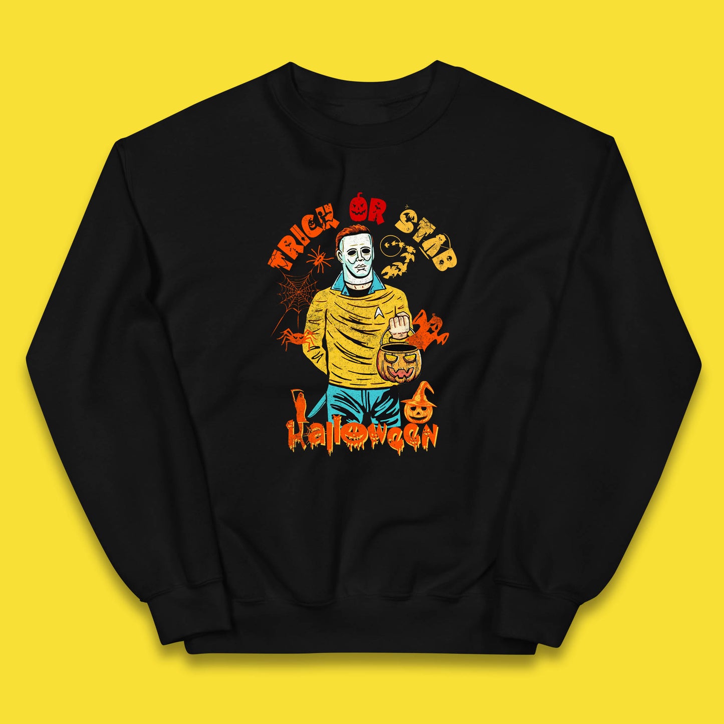 Trick Or Stab Halloween Michael Myers Stab Trek Trick Or Treat Kids Jumper