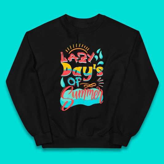 Lazy Days Of Summer Vintage Retro Sunset Surfer Beach Holiday Trip Kids Jumper