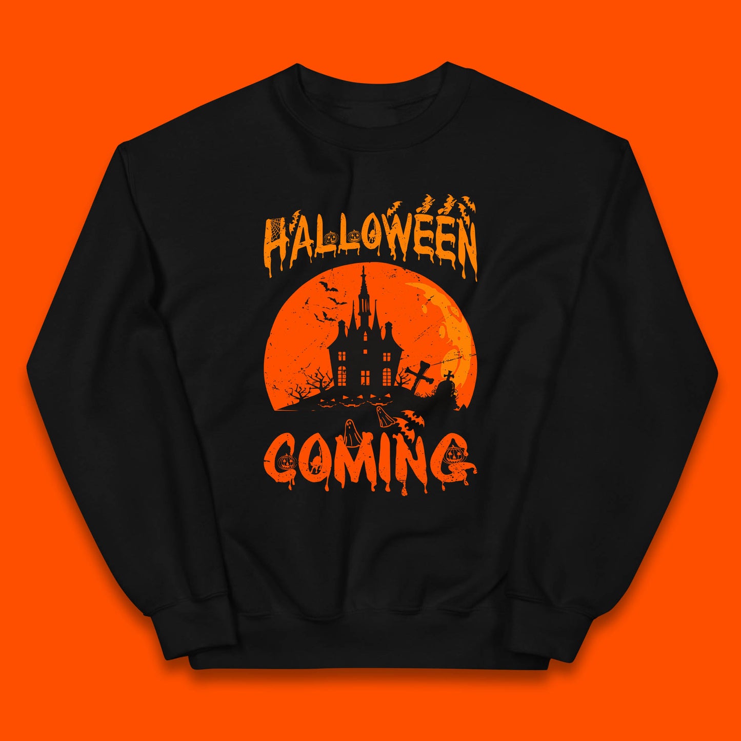 Halloween Coming Horror Scary Ghost Haunted House Spooky Season Kids Jumper